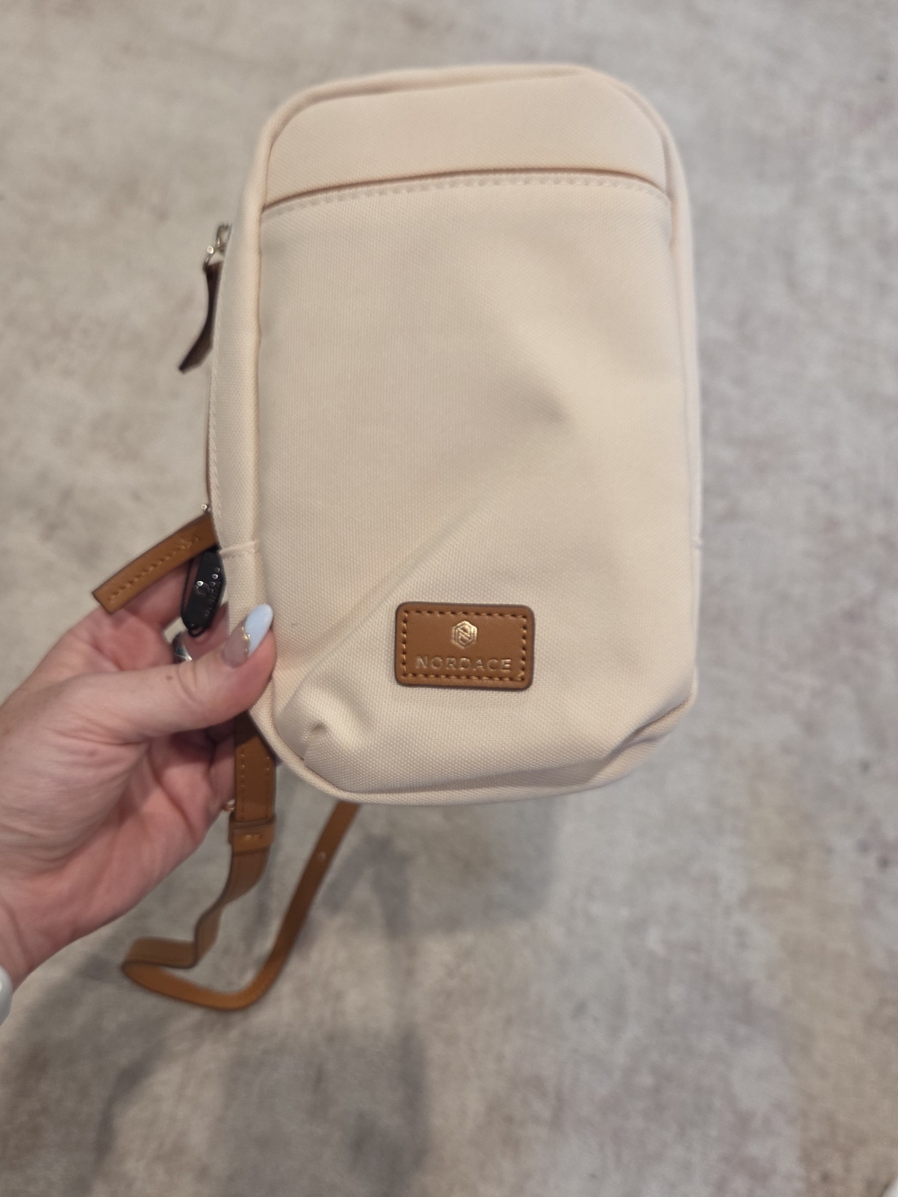 Nordace Beige Crossbody Phone Bag with Tan Trim